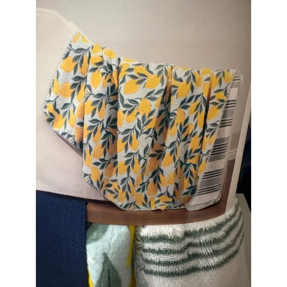 Simplified Emily Ley Artist Collection Cotton Gauze Throw Lemon Print 60x70 NEW